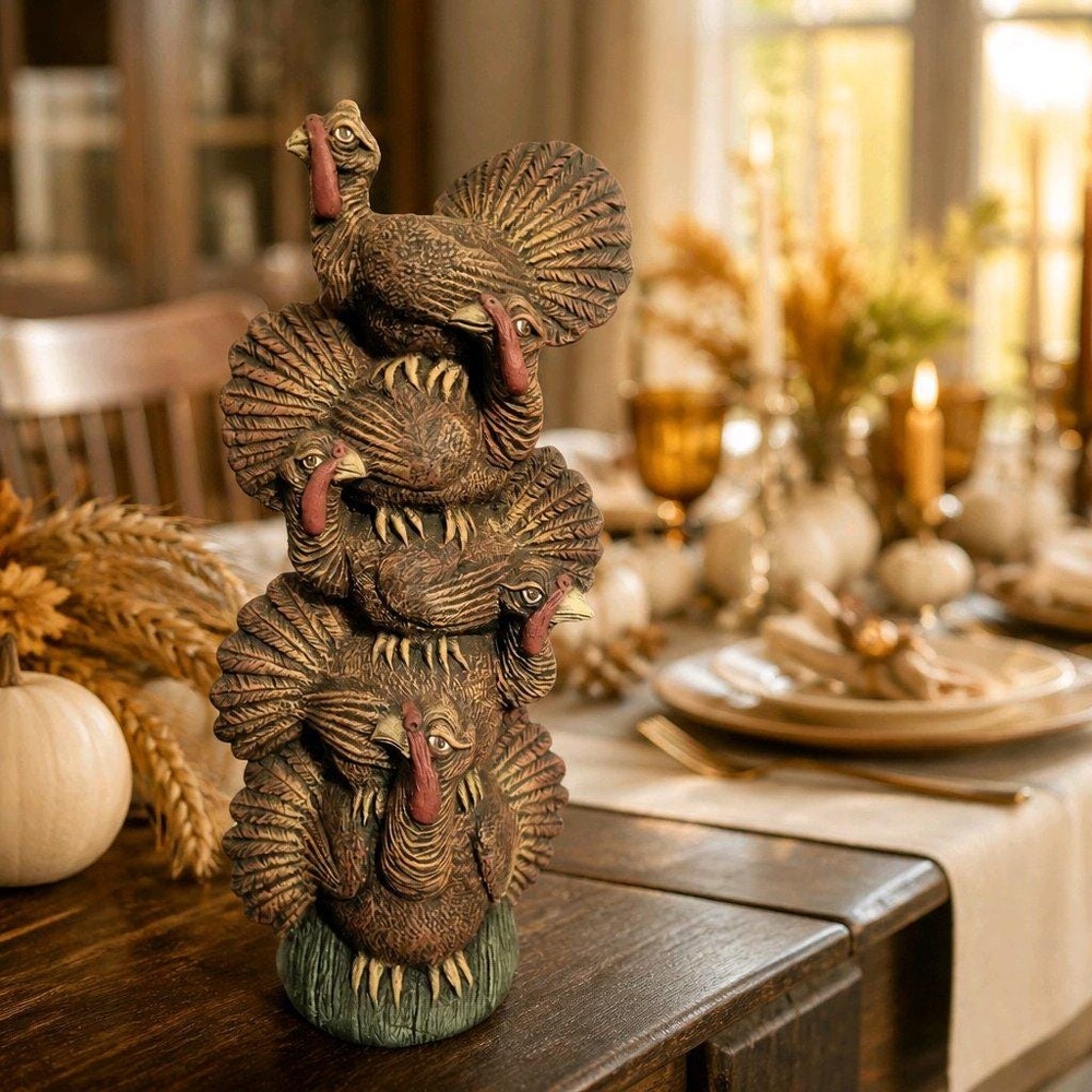Vintage Ceramic Stacked Turkey Hand-painted Thanksgiving Decoration